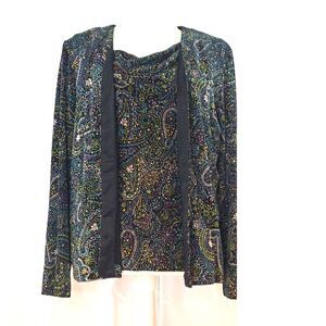 Alex Evenings 2 Piece Ladies Elegant Sleeveless Top w/ Long Sleeve Jacket Sz PL